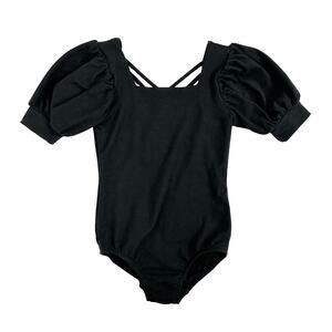 Cheeky Plum Short Puff Sleeve Leotard Bodysuit Girls 5T Black